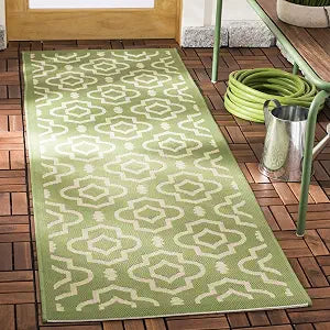 SAFAVIEH Washable Rug Outdoor Courtyard Collection - 2'3" x 6'7" Runner, Green & Beige, Non-Shedding & Easy Cleaning, Ideal for Patio, Entryway, Mudroom, Hallway, Kitchen (CY6926-244)