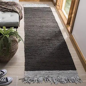 SAFAVIEH Vintage Leather Collection Runner Rug - 2'3" x 6', Light Grey & Dark Brown, Handmade Boho Fringe Leather, Ideal for High Traffic Areas in Living Room, Bedroom (VTL310B)