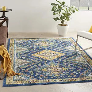 Nourison Home Allur Navy Multicolor 4' x 6' Area Rug - Easy Clean, Non Shedding, Bed Room, Living Room, Dining Room, Kitchen (4' x 6')