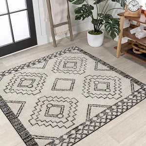 JONATHAN Y Amir Moroccan Beni Souk Cream/Black 4x4 Square Indoor Area Rug, Bohemian, Scandinavian, Easy-Cleaning for Living Room, Bedroom, Kitchen, Pet Friendly, Non-Shedding (MOH200A-4SQ)