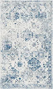 SAFAVIEH Madison Collection Accent Rug - 2'3" x 4', White & Royal Blue, Floral Medallion Trellis Design, Non-Shedding & Easy Care, Ideal for High Traffic Areas in Entryway, Kitchen, Bedroom (MAD611C)