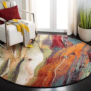 SAFAVIEH Glacier Collection 3' Round Red/Green GLA126Q Modern Abstract Non-Shedding Dining Room Entryway Foyer Living Room Bedroom Area Rug