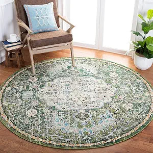 SAFAVIEH Madison Collection 3' Round Green / Turquoise MAD447Y Boho Chic Medallion Distressed Non-Shedding Dining Room Entryway Foyer Living Room Bedroom Area Rug