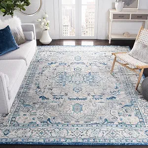SAFAVIEH Brentwood Collection Area Rug - 3' Square, Light Grey & Blue, Medallion Distressed Design, Non-Shedding & Easy Care, Ideal for High Traffic Areas in Living Room, Bedroom (BNT851G)