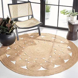 SAFAVIEH Natural Fiber Round Collection 3' Round Natural NFB309A Handmade Boho Country Charm Jute Area Rug
