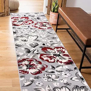 Rugshop Modern Floral Non-Shedding Living Room Bedroom Area Rug Red 2' x 7'