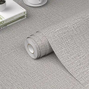 WADILE Grasscloth Peel and Stick Wallpaper 15.7in x 78.7in, Textured Contact Paper for Cabinets, Faux Linen Wall Paper Pull and Stick, Fabric Vinyl Wallpaper Self Adhesive Light Gray