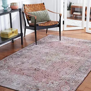 SAFAVIEH Washable Rug Tucson Collection - 3' x 5', Pink & Beige, Slip Resistant & Easy to Clean, Ideal for Foyer, Entryway, Kitchen, Bedroom (TSN144U)