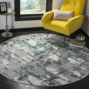 SAFAVIEH Skyler Collection Area Rug - 4' Round, Grey & Blue, Modern Abstract Design, Non-Shedding & Easy Care, Ideal for High Traffic Areas in Living Room, Bedroom (SKY193B)