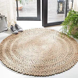 SAFAVIEH Natural Fiber Round Collection 3' Round Natural NF165A Handmade Boho Charm Farmhouse Jute Area Rug