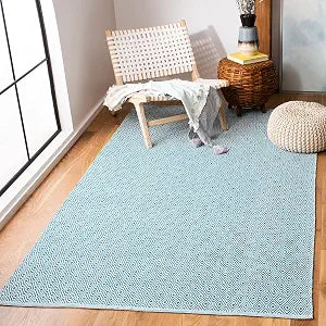 SAFAVIEH Montauk Collection Accent Rug - 3' x 5', Ivory & Turquoise, Handmade Flat Weave Cotton, Ideal for High Traffic Areas in Entryway, Living Room, Bedroom (MTK515B)