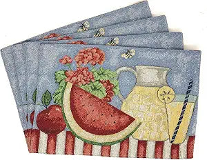 Tache Home Fashion Fruity Drinks Colorful Watermelon Lemonade Decorative Spring Summer Blue Woven Tapestry Placemats