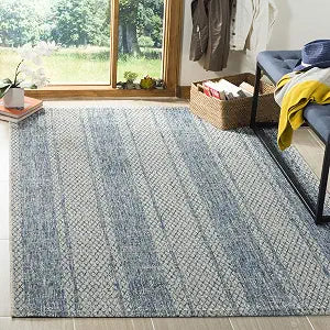SAFAVIEH Washable Rug Outdoor Courtyard Collection - 2'7" x 5', Light Grey & Blue, Non-Shedding & Easy Cleaning, Ideal for Patio, Backyard, Mudroom (CY8736-36812)