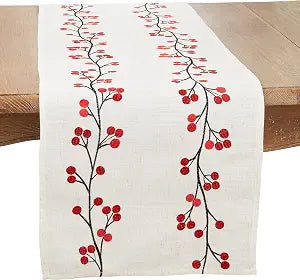 Holiday Cheer Embroidered Berry Table Runner