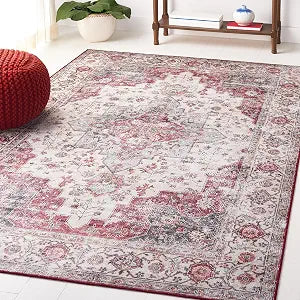 SAFAVIEH Washable Rug Tucson Collection - 4' x 6', Beige Green & Rust, Slip Resistant & Easy to Clean, Ideal for Foyer, Kitchen, Nursery, Office, Bedroom (TSN105C)