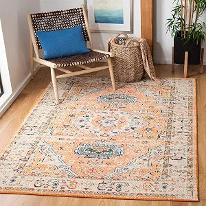 SAFAVIEH Madison Collection Accent Rug - 3' x 5', Orange & Ivory, Medallion Distressed Design, Non-Shedding & Easy Care, Ideal for High Traffic Areas in Entryway, Living Room, Bedroom (MAD468P)
