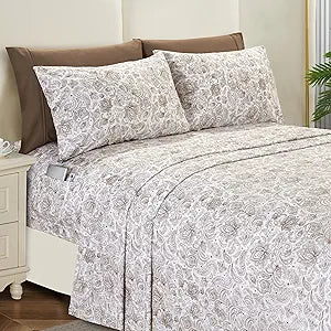 Elegant Comfort 6-Piece Sheet Set Deep Pocket, Twin XL, Paisley Taupe