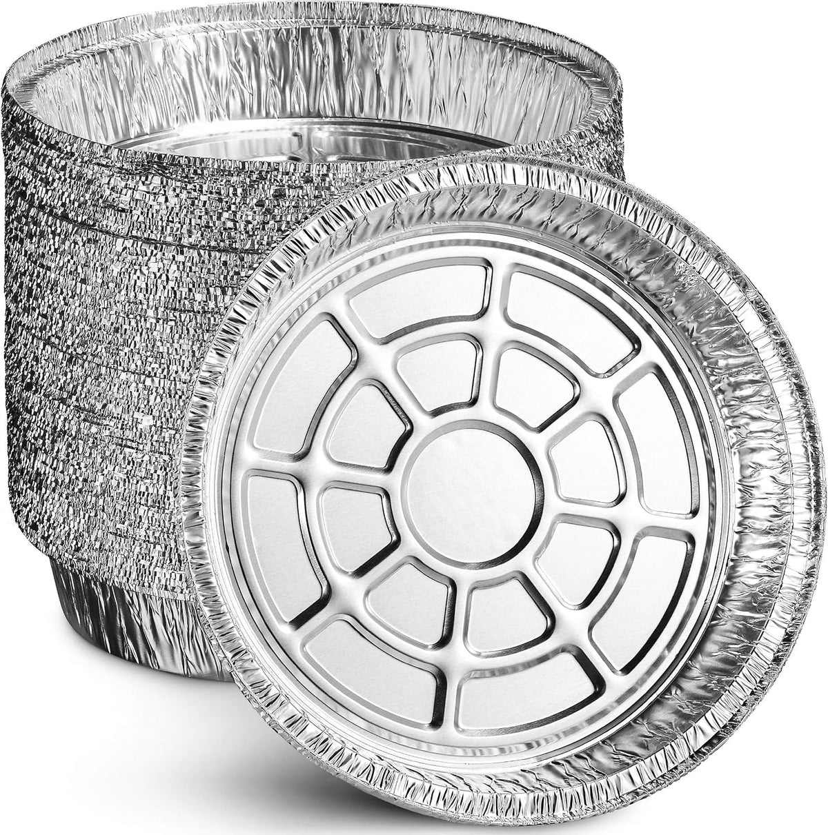 MontoPack 9'' Round Aluminum Foil Pans | Disposable Containers with Straight Walls for Storing, Serving, Baking & Reheating | Freezer and Oven Safe, Recyclable, USA-Made | 50-Pack of Tins for Meal Prep