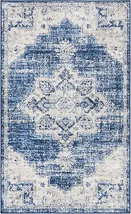 SAFAVIEH Brentwood Collection Accent Rug - 2' x 4', Ivory & Navy, Medallion Distressed Design, Non-Shedding & Easy to Clean, Ideal for Front Door, Kitchen, Entryway, Foyer (BNT865A)