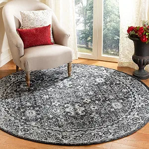SAFAVIEH Evoke Collection 3' Round Charcoal / Ivory EVK270K Shabby Chic Distressed Non-Shedding Dining Room Entryway Foyer Living Room Bedroom Area Rug