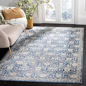 SAFAVIEH Brentwood Collection Area Rug - 3' Square, Navy & Creme, Floral Distressed Design, Non-Shedding & Easy Care, Ideal for High Traffic Areas in Living Room, Bedroom (BNT896N)