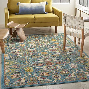 Nourison Home Allur Turquoise Ivory 4' x 6' Area Rug - Easy Clean, Non Shedding, Bed Room, Living Room, Dining Room, Kitchen (4' x 6')