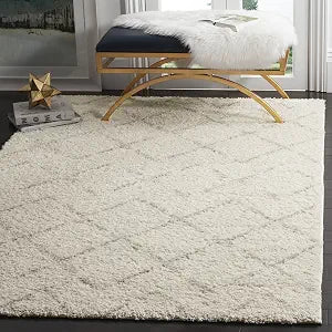 SAFAVIEH Arizona Shag Collection Area Rug - 3'2" Square, Ivory & Beige, Moroccan Boho Design, Non-Shedding & Easy to Clean, Ideal for Living Room, Bedroom, Dining Space (ASG743A)