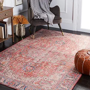 SAFAVIEH Washable Rug Tucson Collection - 3' x 5', Rust & Navy, Slip Resistant & Easy to Clean, Ideal for Foyer, Entryway, Kitchen, Bedroom (TSN168P)