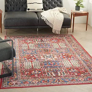 Nourison Home Fulton Red 5' x 7' Area Rug - Easy Clean, Non Shedding, Bed Room, Living Room, Dining Room, Kitchen (5' x 7')