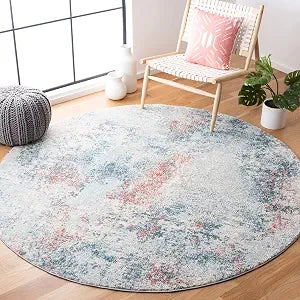 SAFAVIEH Tulum Collection Area Rug - 5' Round, Light Blue & Ivory, Modern Abstract Design, Non-Shedding & Easy to Clean, Ideal for Living Room, Bedroom, Dining Space (TUL209M)