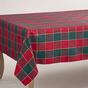 SARO LIFESTYLE Royal de Noel Plaid Design Holiday Table Dcor, 65" x 90", Red/Green