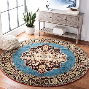 SAFAVIEH Vintage Hamadan Collection 3' Round Gold/Light Blue VTH219D Traditional Oriental Living Room Dining Bedroom Foyer Area Rug