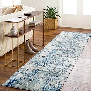 Livabliss Area Rugs - 3x7 Arti Modern Abstract Blue Runner Rug for Living Room Bedroom - Aqua Gray White Marble Patterned Stain Resistant Carpet for Dining Room, Home Office and Kitchen (2'7" x 7'3")