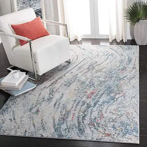 SAFAVIEH Area Rug 4x6 - Tulum Collection - Ivory & Dark Blue, Modern Abstract Design, Non-Shedding & Easy to Clean, Ideal for Living Room, Bedroom, Dining Space (TUL236A)