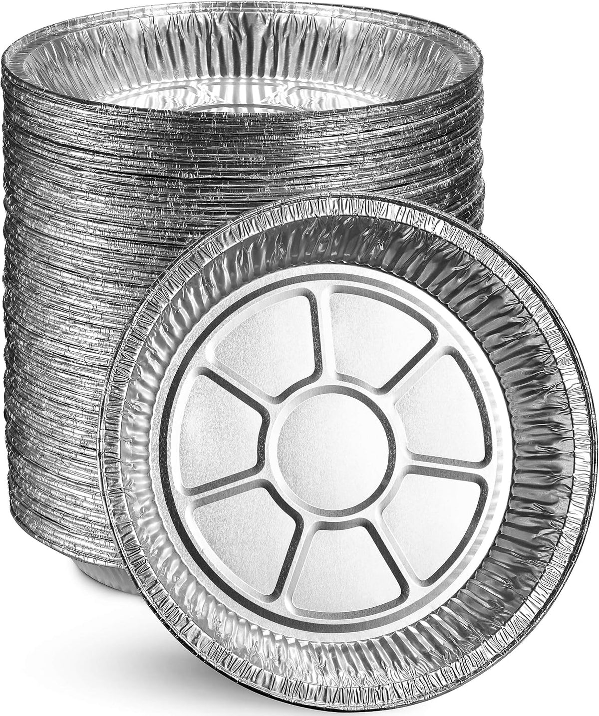 MontoPack 9'' Aluminum Foil Pie Pans | Round Disposable Containers with Angled Walls for Tart Baking, Storing, Serving & Reheating | Freezer and Oven Safe, Recyclable | 50-Pack of Cake Tins