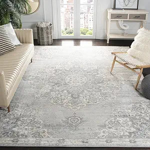SAFAVIEH Brentwood Collection Area Rug - 3' Square, Grey & Ivory, Medallion Distressed Design, Non-Shedding & Easy Care, Ideal for High Traffic Areas in Living Room, Bedroom (BNT802F)