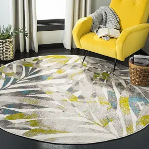 SAFAVIEH Skyler Collection Area Rug - 4' Round, Grey & Green, Modern Tropical Distressed Design, Non-Shedding & Easy Care, Ideal for High Traffic Areas in Living Room, Bedroom (SKY189G)