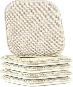 Elegant Comfort 4 Pack Chair Cushion Covers - Skid-Proof Rubber Backing - 16 x 16 Inch - Thick Dining Square Shape Seat Covers - Comfortable Textured Chair Pads with Ties - Honeycomb Pattern, Linen