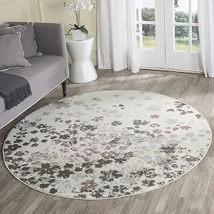 SAFAVIEH Adirondack Collection 4' Round Ivory / Purple ADR115L Floral Non-Shedding Dining Room Entryway Foyer Living Room Bedroom Area Rug