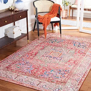 SAFAVIEH Washable Rug Tucson Collection - 3' x 5', Rose & Beige, Slip Resistant & Easy to Clean, Ideal for Foyer, Entryway, Kitchen, Bedroom (TSN122R)