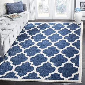 SAFAVIEH Amherst Collection Accent Rug - 3' x 5', Navy & Beige, Moroccan Trellis Design, Non-Shedding & Easy Care, Ideal for High Traffic Areas in Entryway, Living Room, Bedroom (AMT420P)