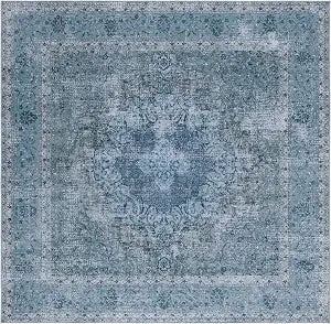 SAFAVIEH Washable Rug Tucson Collection - 4' Square, Green & Green, Slip Resistant & Easy to Clean, Ideal for Foyer, Kitchen, Nursery, Office, Bedroom (TSN190X)