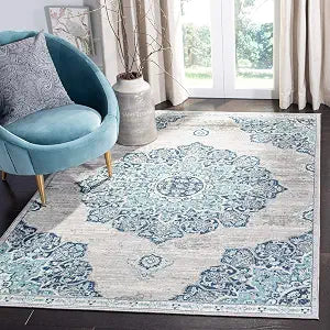 SAFAVIEH Brentwood Collection Area Rug - 3' Square, Navy & Light Grey, Medallion Distressed Design, Non-Shedding & Easy Care, Ideal for High Traffic Areas in Living Room, Bedroom (BNT849M)
