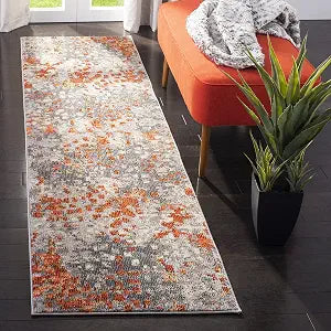 SAFAVIEH Monaco Collection Runner Rug - 2'2" x 8', Grey & Orange, Boho Chic Abstract Watercolor Design, Non-Shedding & Easy Care, Ideal for High Traffic Areas in Living Room, Bedroom (MNC225H)