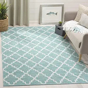 SAFAVIEH Montauk Collection Accent Rug - 3' x 5', Teal & Ivory, Handmade Trellis Cotton, Ideal for High Traffic Areas in Entryway, Living Room, Bedroom (MTK611Q)