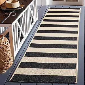SAFAVIEH Washable Rug Outdoor Courtyard Collection - 2'3" x 8' Runner, Beige & Black, Non-Shedding & Easy Cleaning, Ideal for Patio, Entryway, Mudroom, Hallway, Kitchen (CY6812-25612)