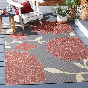 SAFAVIEH Courtyard Collection 2'7" x 5' Anthracite / Red CY7321 Indoor/ Outdoor Waterproof Easy Cleaning Patio Backyard Mudroom Area Rug