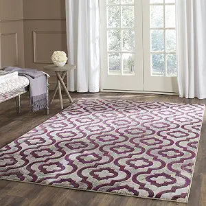 SAFAVIEH Porcello Collection Accent Rug - 3' x 5', Light Grey & Purple, Quatrefoil Distressed Design, Non-Shedding & Easy Care, Ideal for High Traffic Areas in Foyer, Living Room, Bedroom (PRL7734B)