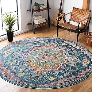 SAFAVIEH Crystal Round Rug 4', Teal & Rose CRS501T