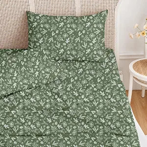 Ivellow Sage Green Botanicals Sheets Queen 4 Piece Floral Printed Bedding